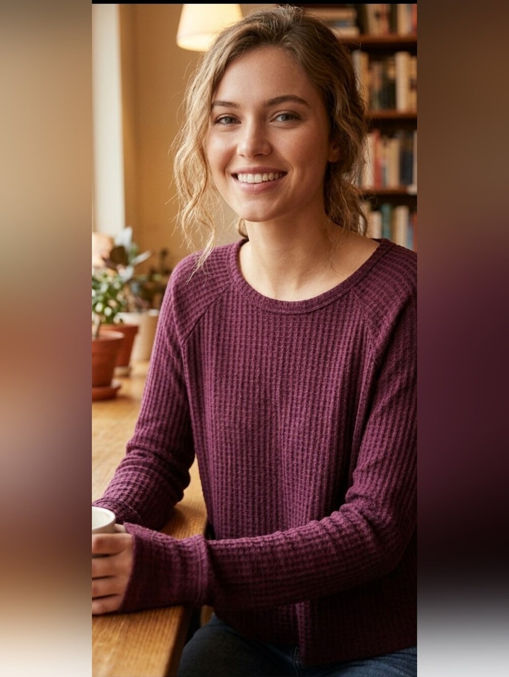 Forever 21 Waffle Knit Long Sleeve Top - Plum